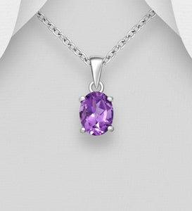 Silver Pendant, Decorated with Natural Amethyst Gemstones