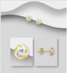 Silver Gold plated knot Studs Earrings, Plated with 1 Micron 18K Yellow Gold