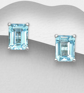 Silver Studs Earrings, Decorated with Natural Topaz