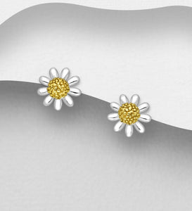 Silver Gold plated Flower Studs Earrings, Pollen Plated with 1 Micron 14K or 18K Yellow Gold