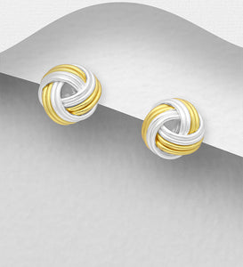 Silver Gold plated knot Studs Earrings, Plated with 1 Micron 18K Yellow Gold