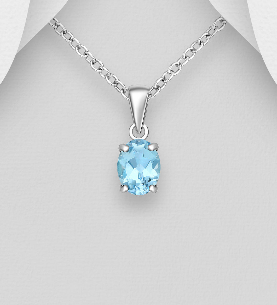 Silver Pendant, Decorated with Natural Topaz Gemstone