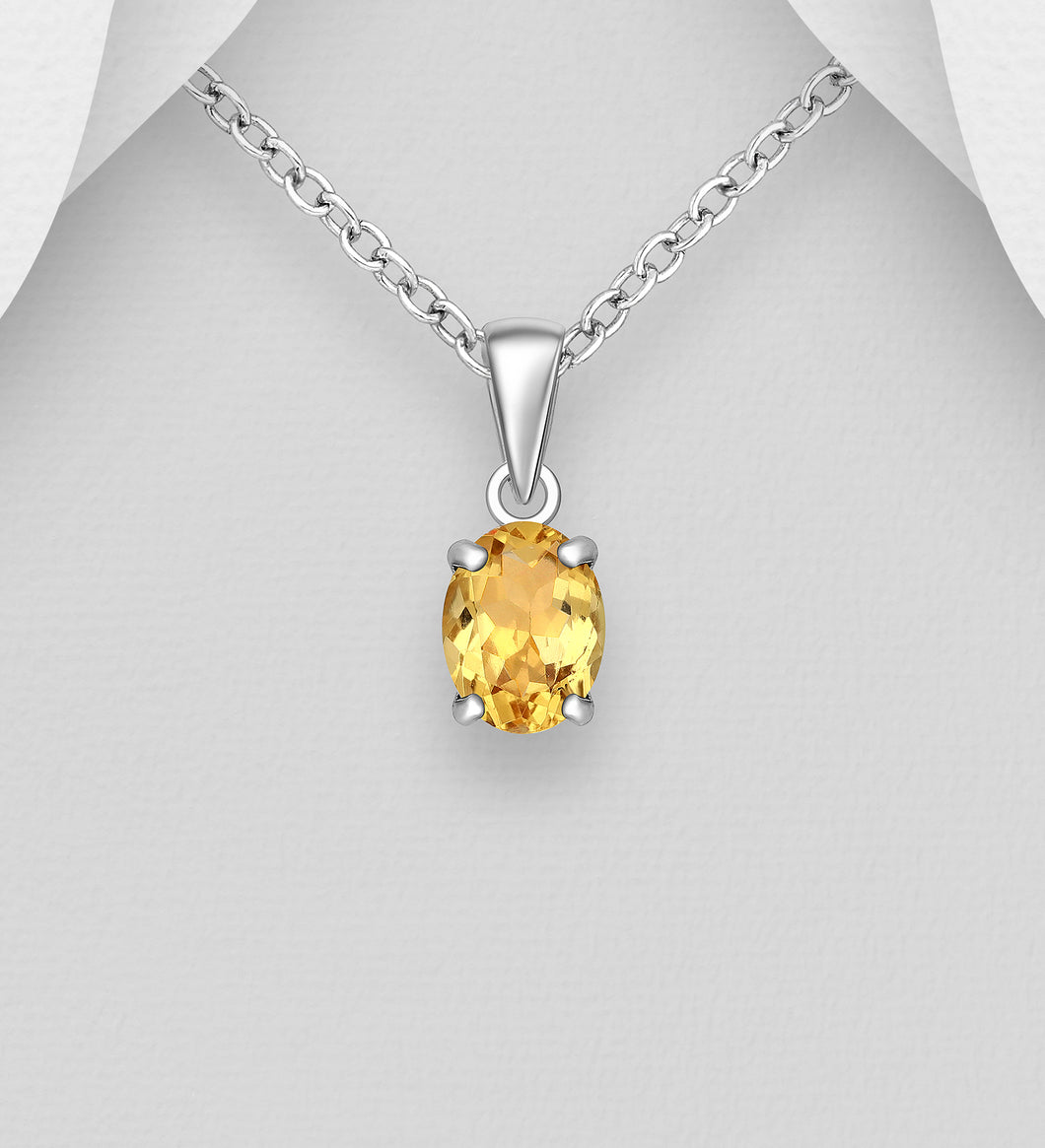 Silver Pendant Decorated with Natural Citrine Gemstones