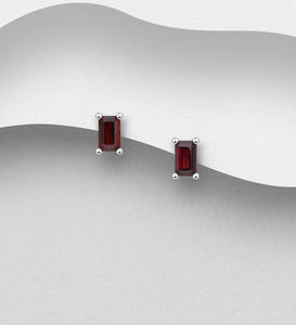 Sterling Silver Studs Earrings, Decorated with Natural Garnet