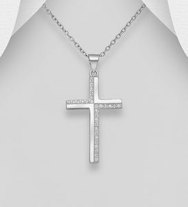 Silver Cross Pendant, Decorated with CZ