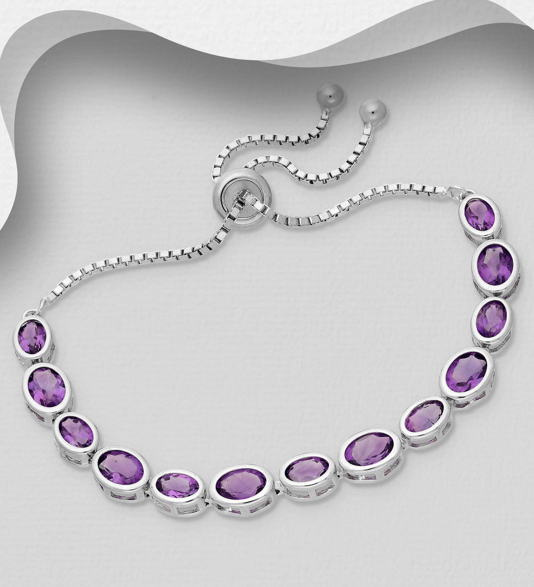 Silver Natural Amethyst adjustable Bracelet