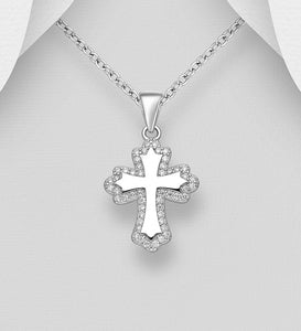 Silver Cross Pendant, Decorated with CZ