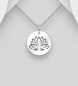 Silver Oxidized Lotus Engraved Pendant