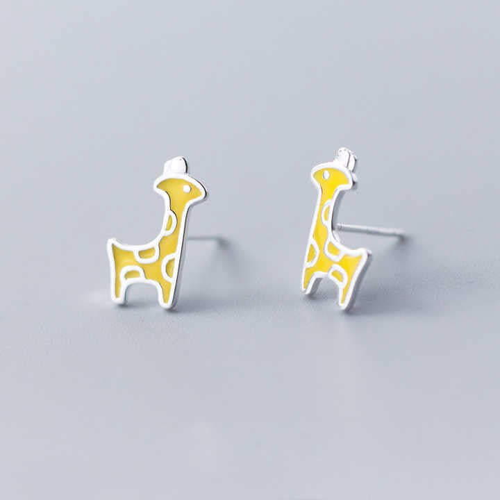 Yellow Enamel Giraffe Stud Earrings, Silver