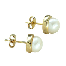 Load image into Gallery viewer, 9Y Bezel Set 7-7.5mm Freshwater Cultured Button Pearl Studs
