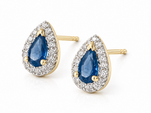 Load image into Gallery viewer, 9ct Sapphire and Diamond Studs / Rhodium Plated Setting
