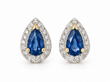 Load image into Gallery viewer, 9ct Sapphire and Diamond Studs / Rhodium Plated Setting
