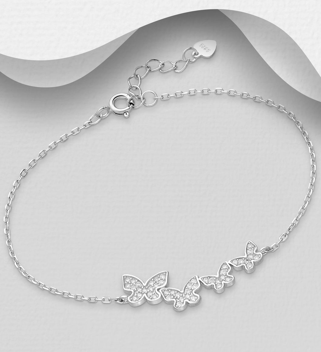 Silver Butterfly Cz Bracelet / Anklet