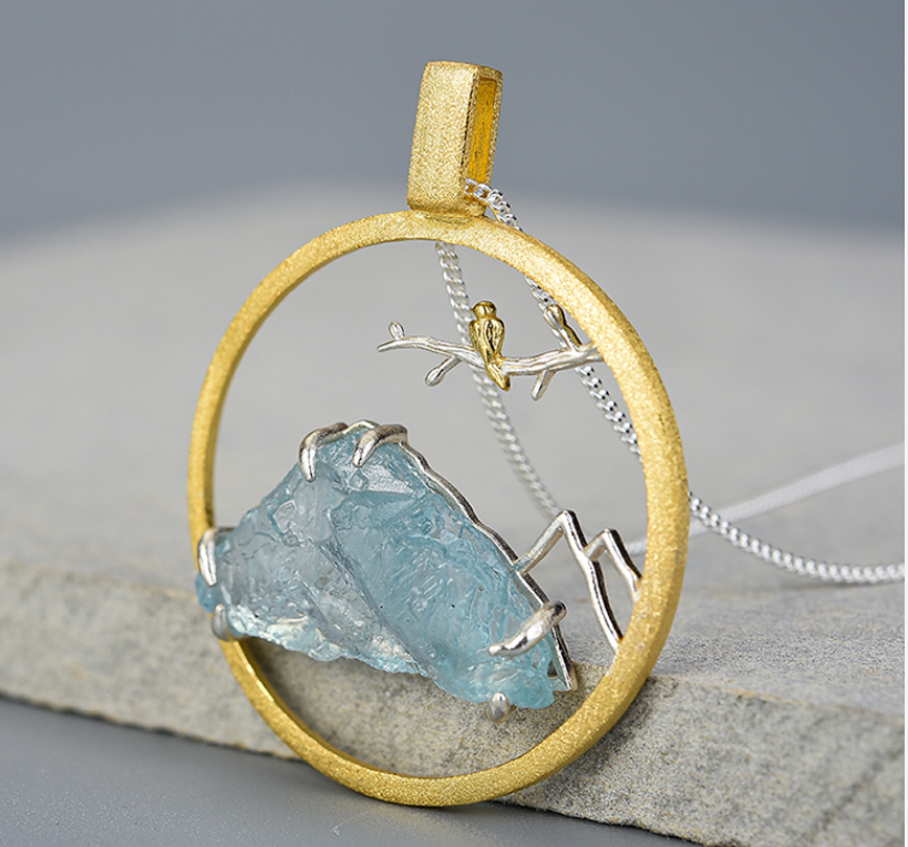Silver Gold Plated Natural Raw Stone Pendant