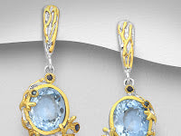 Sterling Silver Stud Earrings/Sapphires Blue Topaz