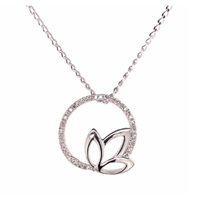 9k YG Leaf & Circle Diamond Pendant 39D=0.07ct with Oval Link Chain 45cm O-Ring at 43cm & 44cm 1mm Wide . Meas. 14mm