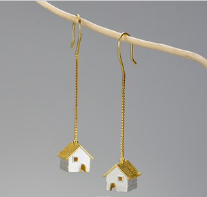 Silver Gold Plated House Drop Earrings