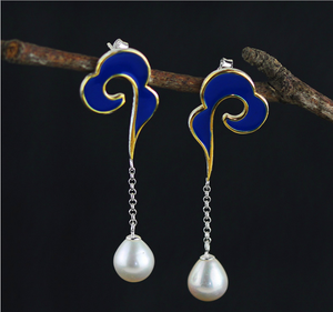 Silver gold plated freshwater pearl & Resin Stud earrings