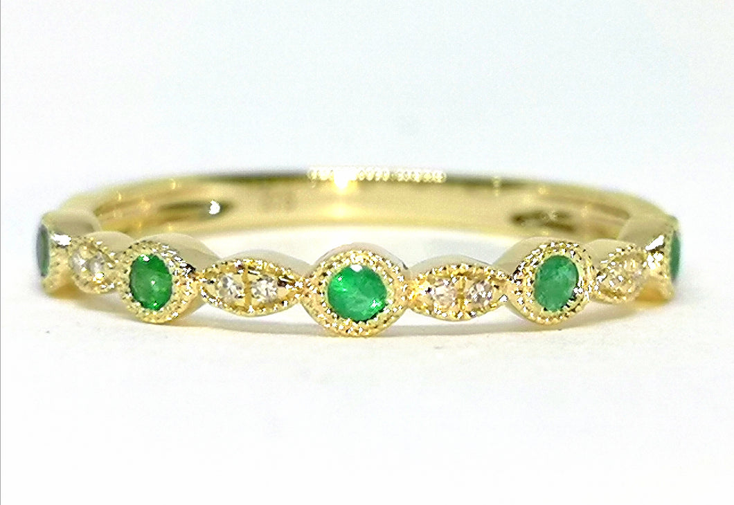 9ct Yellow Gold, Emerald and Diamond Ring