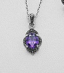 Sterling Silver Purple CZ and Marcasite Pendant