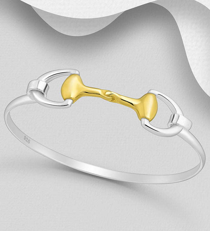 Sterling Silver Horse Snaffle Bangle, 18ct Yellow Gold Plating