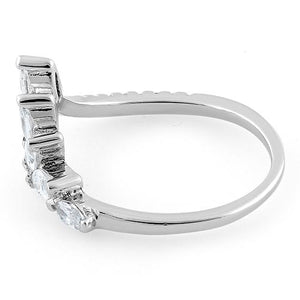Sterling Silver V Shape Marquise CZ Ring