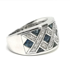 9ct White Gold Natural Sapphire and Diamond Ring