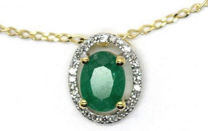 9ct Yellow Gold Natural Emerald & Diamond Pendant