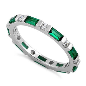 Sterling Silver Emerald and White CZ Eternity Ring
