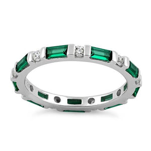 Sterling Silver Emerald and White CZ Eternity Ring