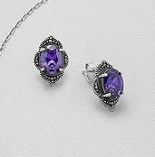Sterling Silver Purple CZ and Marcasite earrings