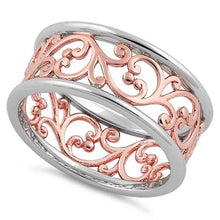 Load image into Gallery viewer, Sterling Silver Two Tone Rose Gold Plated Vines Band Ring

