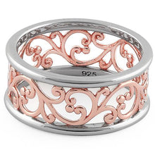 Load image into Gallery viewer, Sterling Silver Two Tone Rose Gold Plated Vines Band Ring
