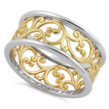 Load image into Gallery viewer, Sterling Silver Two Tone Yellow Gold Plated Vines Band Ring
